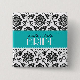 Badge Carré 5 Cm Père du bouton de damas de mariée en sarcelle