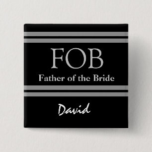 Badge Carré 5 Cm Père du bouton noir et blanc de mariage de jeune