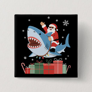 Badge Carré 5 Cm Père Noël à cheval sur un requin Pyjama de Noël mi