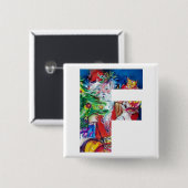 BADGE CARRÉ 5 CM PÈRE NOËL AVEC BALLONS ET ARBRE DE NOËL F MONOGRAM (Devant & derrière)