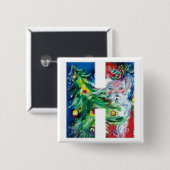 BADGE CARRÉ 5 CM PÈRE NOËL AVEC BALLONS ET NOËL ARBRE H MONOGRAMME (Devant & derrière)
