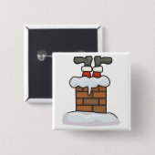 Badge Carré 5 Cm père Noël coincé dans la cheminée (Devant & derrière)