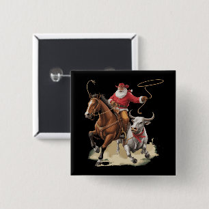 Badge Carré 5 Cm Père Noël Cowboy Western Roping Noël Vintage 