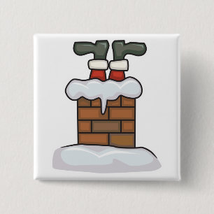 Badge Carré 5 Cm Père Noël drôle coincé dans la cheminée