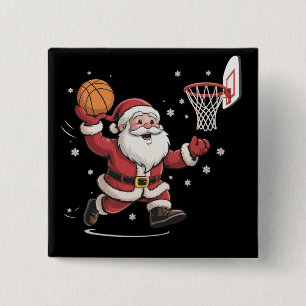 Badge Carré 5 Cm Père Noël drôle jouant au basket-ball Cadeau de No
