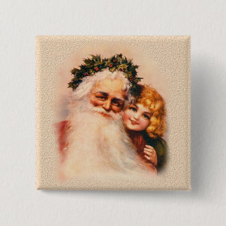 Badge Carré 5 Cm Père Noël et fille victorienne