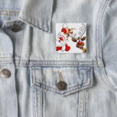 Badge Carré 5 Cm Père Noël et Reindeer Joyeux Noël Joyeux dessin an (En situation)