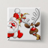 Badge Carré 5 Cm Père Noël et Reindeer Joyeux Noël Joyeux dessin an (Devant)