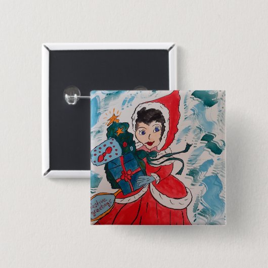 Badge Carré 5 Cm Père Noël Helper Christmas (Devant & derrière)