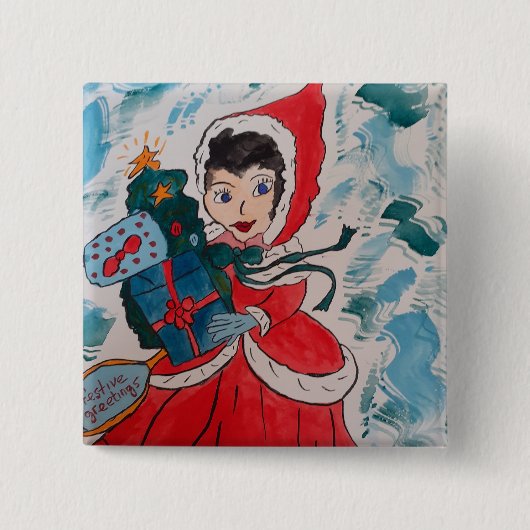 Badge Carré 5 Cm Père Noël Helper Christmas (Devant)