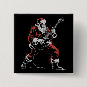 Badge Carré 5 Cm Père Noël jouant de la guitare rétro 90s Christmas