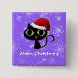 Badge Carré 5 Cm Père Noël kitty