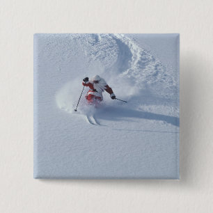 Badge Carré 5 Cm Père Noël skiant à la station de ski de Snowbird,