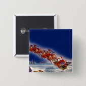 Badge Carré 5 Cm Père Noël sur son Sleigh (Devant & derrière)