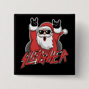 Badge Carré 5 Cm Père Noël tueur à gages Metal Noël drôle grêle