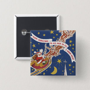 Badge Carré 5 Cm Père Noël Vintage Avec Renne Volant