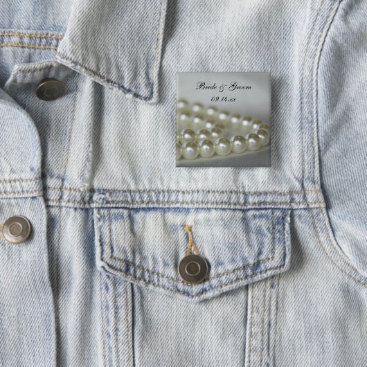 Badge Carré 5 Cm Perles Mariages blanches (En situation)