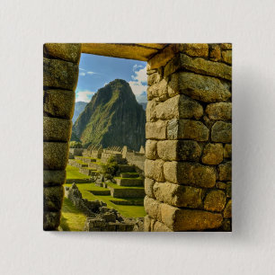 Badge Carré 5 Cm Pérou, Andes, Montagnes des Andes, Machu Picchu,