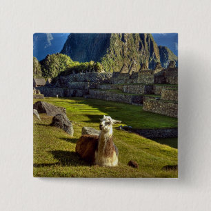 Badge Carré 5 Cm Pérou, Andes, Montagnes des Andes, Machu Picchu