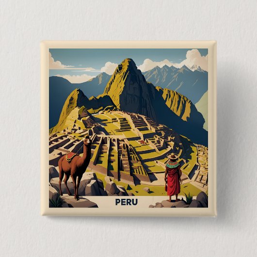 Badge Carré 5 Cm Pérou Machu Picchu (Devant)