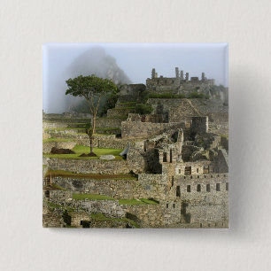Badge Carré 5 Cm Pérou, Machu Picchu. L'ancienne citadelle de