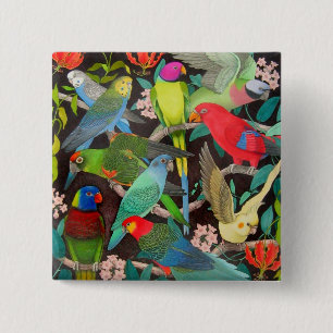 Badge Carré 5 Cm Perroquets du monde II