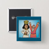 Badge Carré 5 Cm Personnages bibliques de la reine et du prophète f (Devant & derrière)