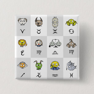 Badge Carré 5 Cm Personnages de Zodiaque Astrologiques Amusants