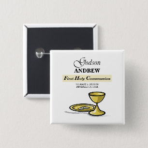 Badge Carré 5 Cm Personnalisable, Godson First Communion Chalice