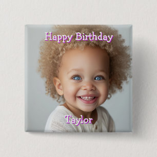 Badge Carré 5 Cm Personnalisé Joyeux Anniversaire Nom et photo