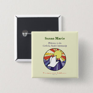 Badge Carré 5 Cm Personnaliser le nom, RCIA Dove Circle sur Jaune