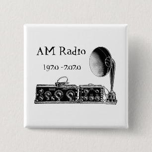 Badge Carré 5 Cm Personnaliser récepteur radio AM Vintage