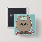 Badge Carré 5 Cm Personnaliser un hibou,<TEXT> (Devant & derrière)