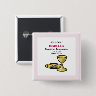Badge Carré 5 Cm Personnalisez, Fille Spéciale, Première Communion