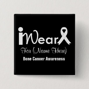 Badge Carré 5 Cm Personnalisez le cancer de l'os blanc de ruban