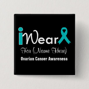 Badge Carré 5 Cm Personnalisez le Cancer ovarien de ruban turquoise