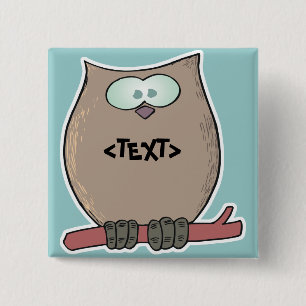 Badge Carré 5 Cm Personnalisez un hibou, <TEXT>