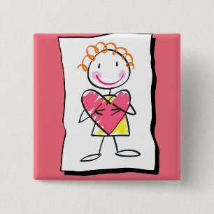 Badge Carré 5 Cm Personne tenant le bouton de Saint-Valentin de
