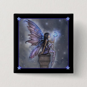 Badge Carré 5 Cm Petit bouton fantaisie de fée de la Lune Bleue