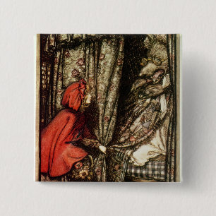 Badge Carré 5 Cm Petit capuchon rouge d'Arthur Rackham  