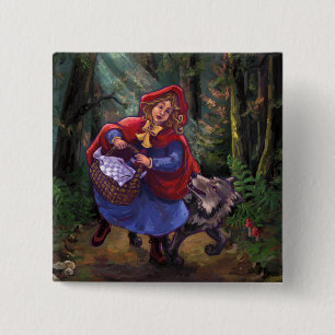 Badge Carré 5 Cm Petit Chaperon Rouge