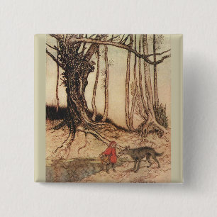 Badge Carré 5 Cm Petit Chaperon Rouge effrayant
