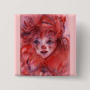 BADGE CARRÉ 5 CM PETIT CLOWN ROUGE