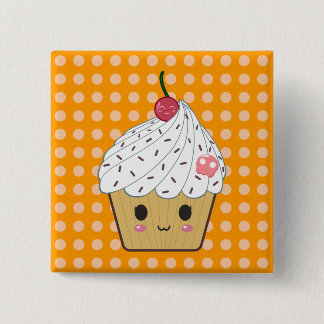 Badge Carré 5 Cm Petit gâteau de Kawaii avec le crâne et la cerise