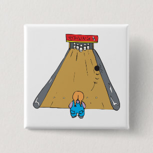 Badge Carré 5 Cm petit joueur de quilles faisant tomber la boule da
