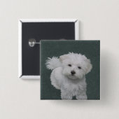 Badge Carré 5 Cm Petit portrait de chien blanc (Devant & derrière)