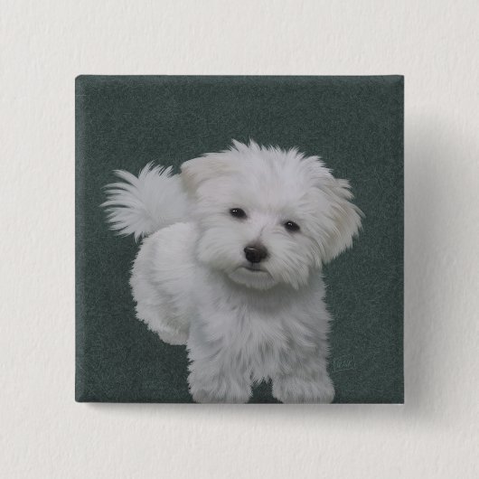 Badge Carré 5 Cm Petit portrait de chien blanc (Devant)