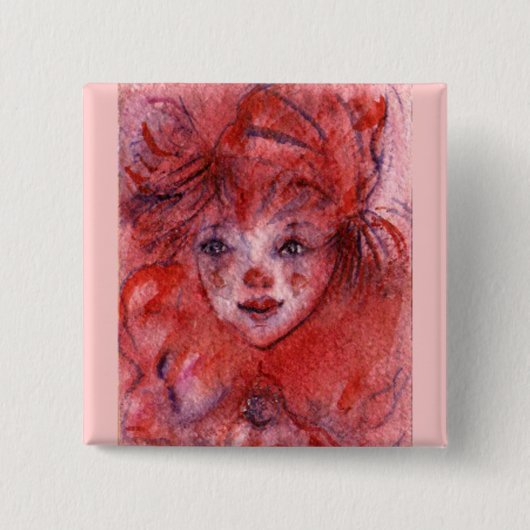 BADGE CARRÉ 5 CM PETITE CLOWN ROUGE (Devant)