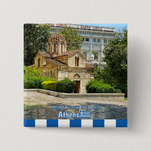 Badge Carré 5 Cm Petite église Metropolis à Athènes, Grèce voyage
