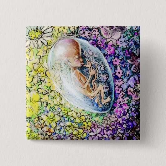 Badge Carré 5 Cm Petite Fleur - détail (Devant)